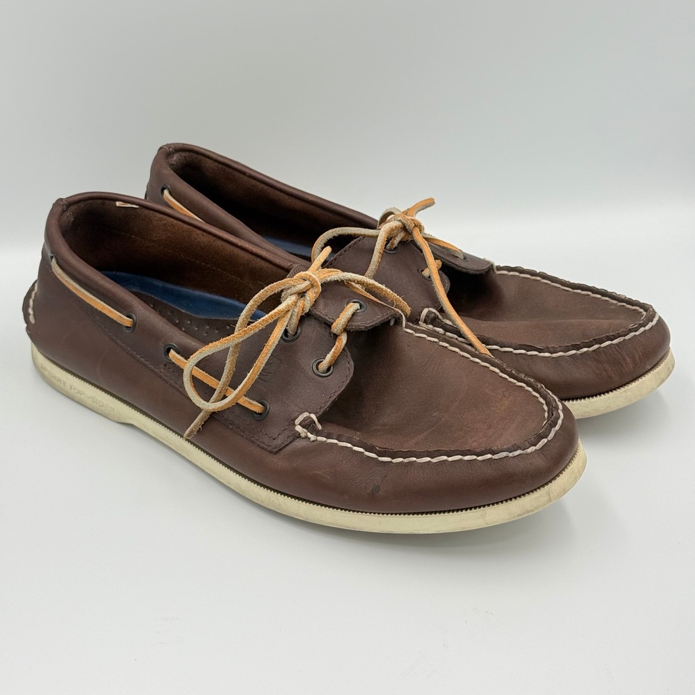 Sperry Top-Sider Mens 13M Authentic Original Brown Leather Boat Shoes 0195115 - Picture 1 of 7
